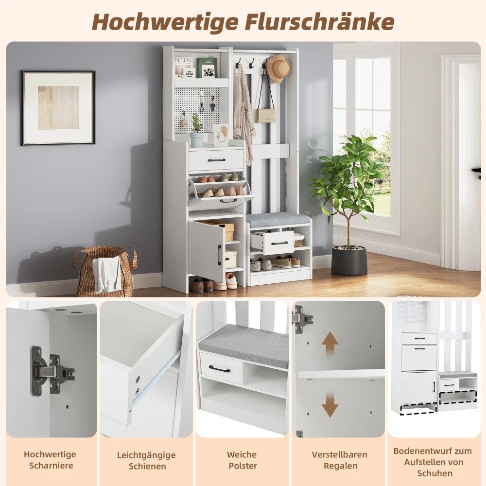 Boden-Kleiderständer, Kleiderständer, Kleiderständer, Bücherregal, 7-in-1-Kleiderständer mit Schuhbank, freistehend, Kleiderständer – Detail 11