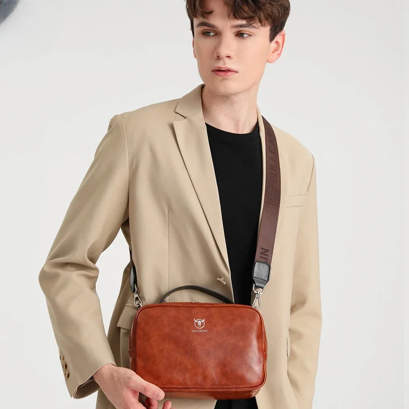 Bolsa de ombro transversal impermeável masculina, bolsa de peito masculina, couro macio PU, casual horizontal, laptop de 8"