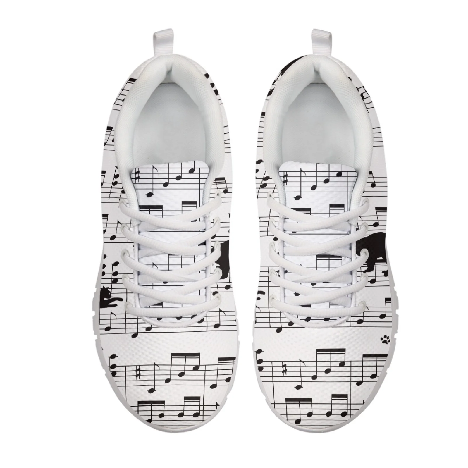 Coloranimal Black Cat Music Notation Lace-up Athletic Sport Shoes Women Running Walking Shoes Sports Trainers for Womens Ladies