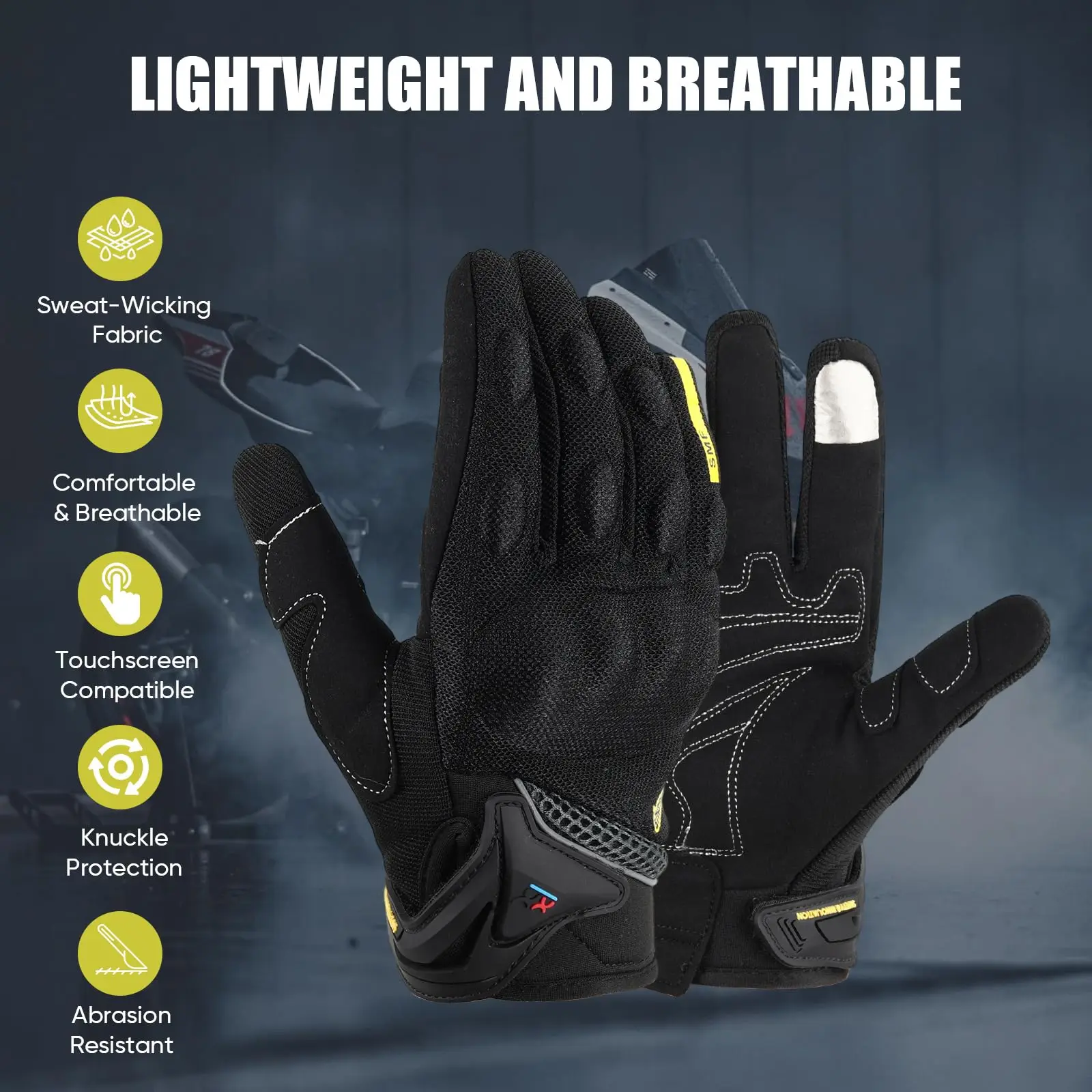 Motocross ATV MTB Cycling Racing Gloves Breathable Mesh for Men Women Anti-Slip with Touchscreen Design Hard Knuckles Shell