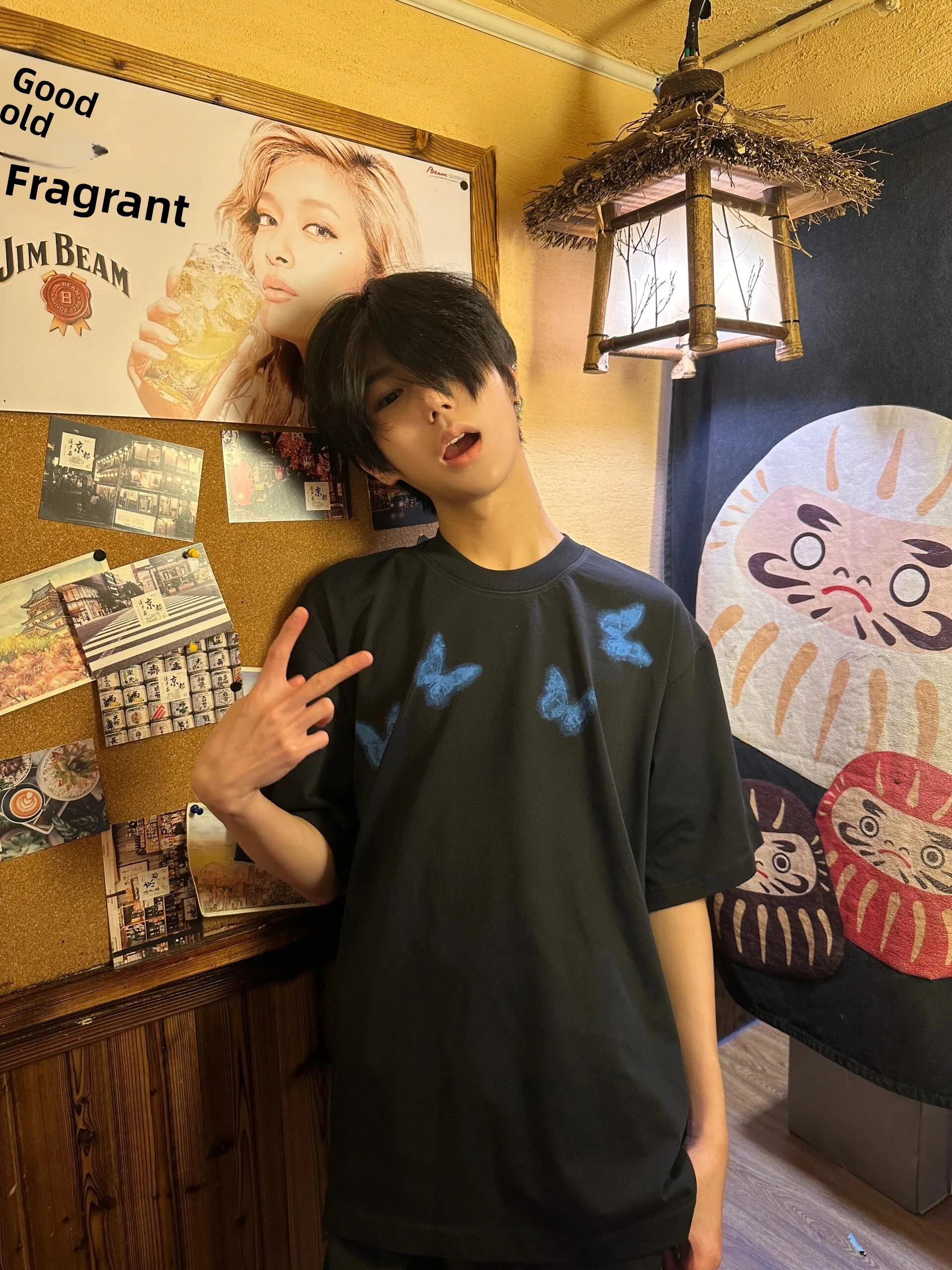 

Heavyweight Pure Cotton Print T-irt Men's Summer American High Street Small Collar ort Sve Trendy Brand Te...