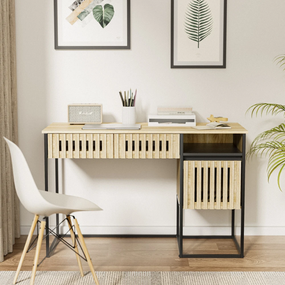 

Desk,Computer Desk Dresser with Drawers / Storage Easy Assembly,Metal FrameModern Minimalist Vertical Stripe Element