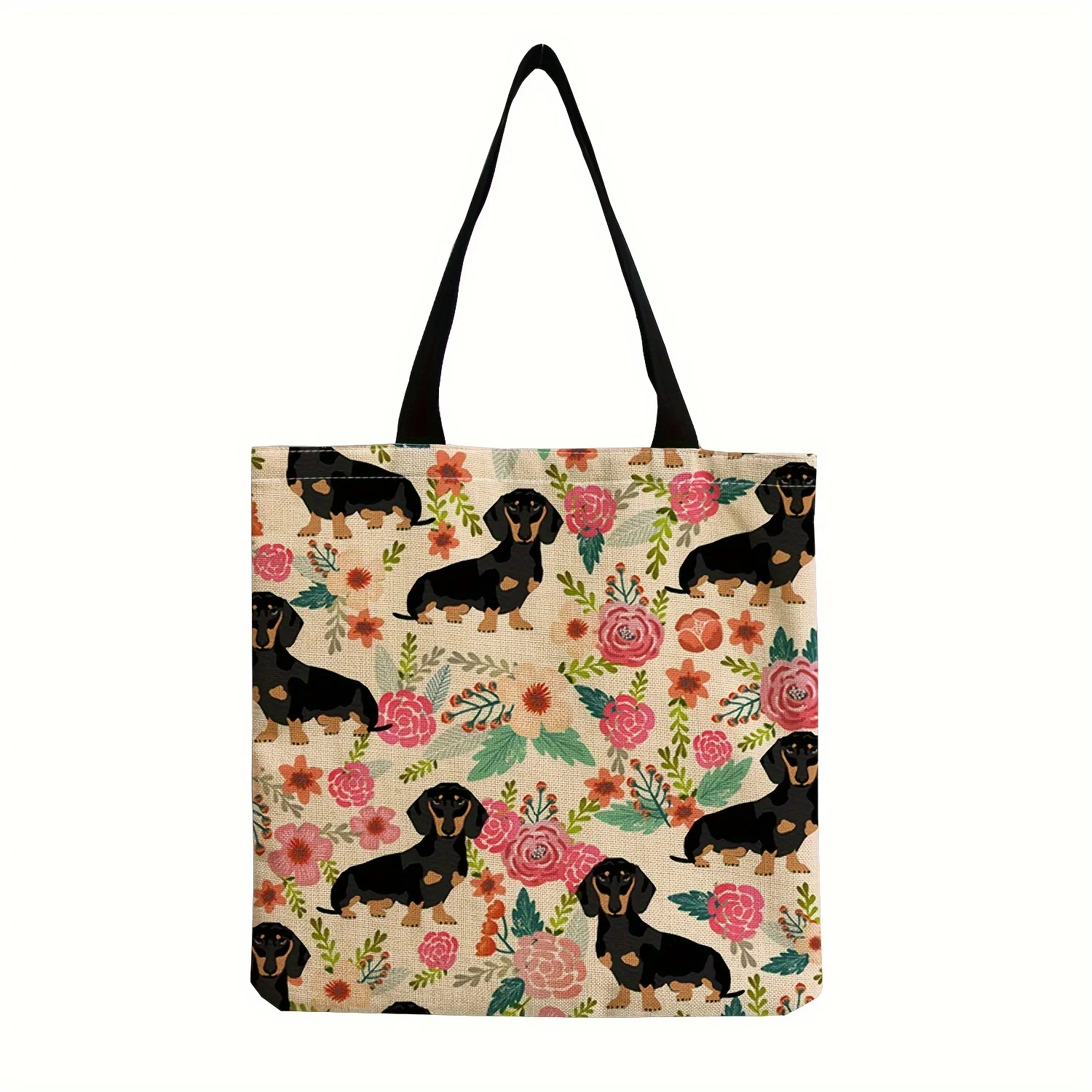 Cute Sausage Dog Print Tote Bag - Large Capacity Shoulder Bag for Commuting