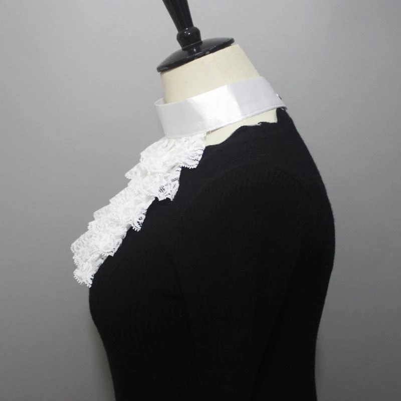 Traje cuello falso isabelino renacentista, cuello Jabot, 4 capas encaje con volantes, cuello desmontable victoriano blanco
