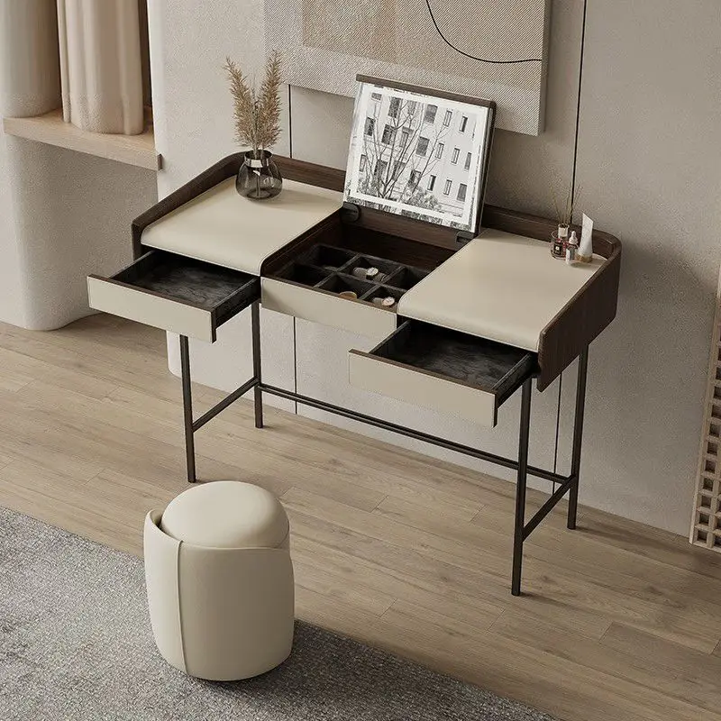 

Modern Minimalist Solid Wood Dresser Bedroom Flip Light Luxury Cream Style Premium Italian Integrated Dresser