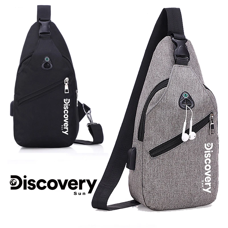 Discovery-Sun Casual Men\'S Chest Bag Usb Charging Waist Bag Outdoor Sports Shoulder Bag Crossbody Bag Travel Crossbody Bag