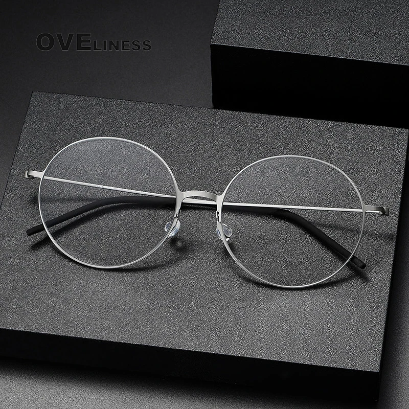 2024 Titanium Screwless Eyewear Prescription Eyeglasses Frame Women male Round Myopia Optical Denmark Korean Glasses Frame Men