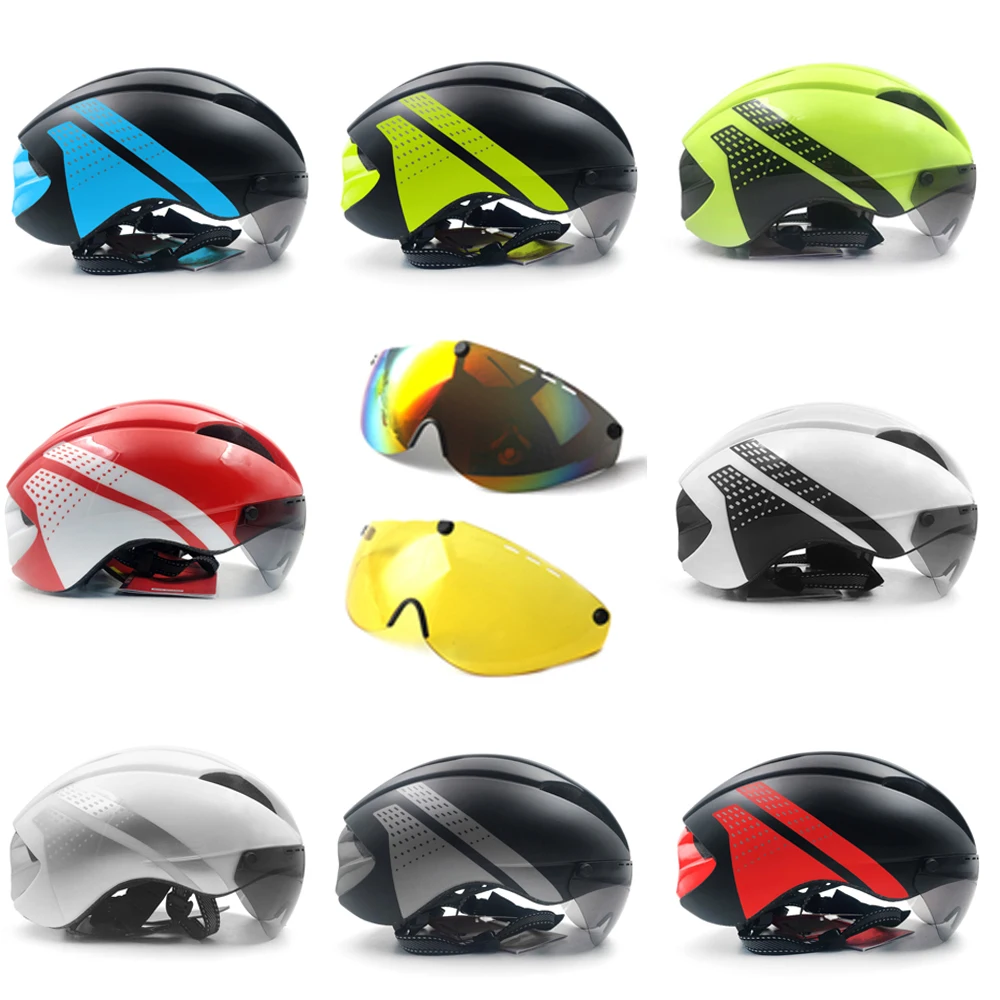 Aero TT Time Trial Cycling Helmet For Men Women Goggles Race Road Bike Helmet With Lens Casco Ciclismo Bicycle Safety Equipment