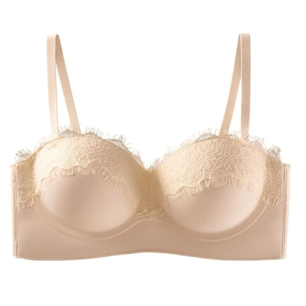 Thickening Thicken Wireless V Bra Larger and Rounder Gathered Breasts Push Up Underwear Solid Color V Lace Neck