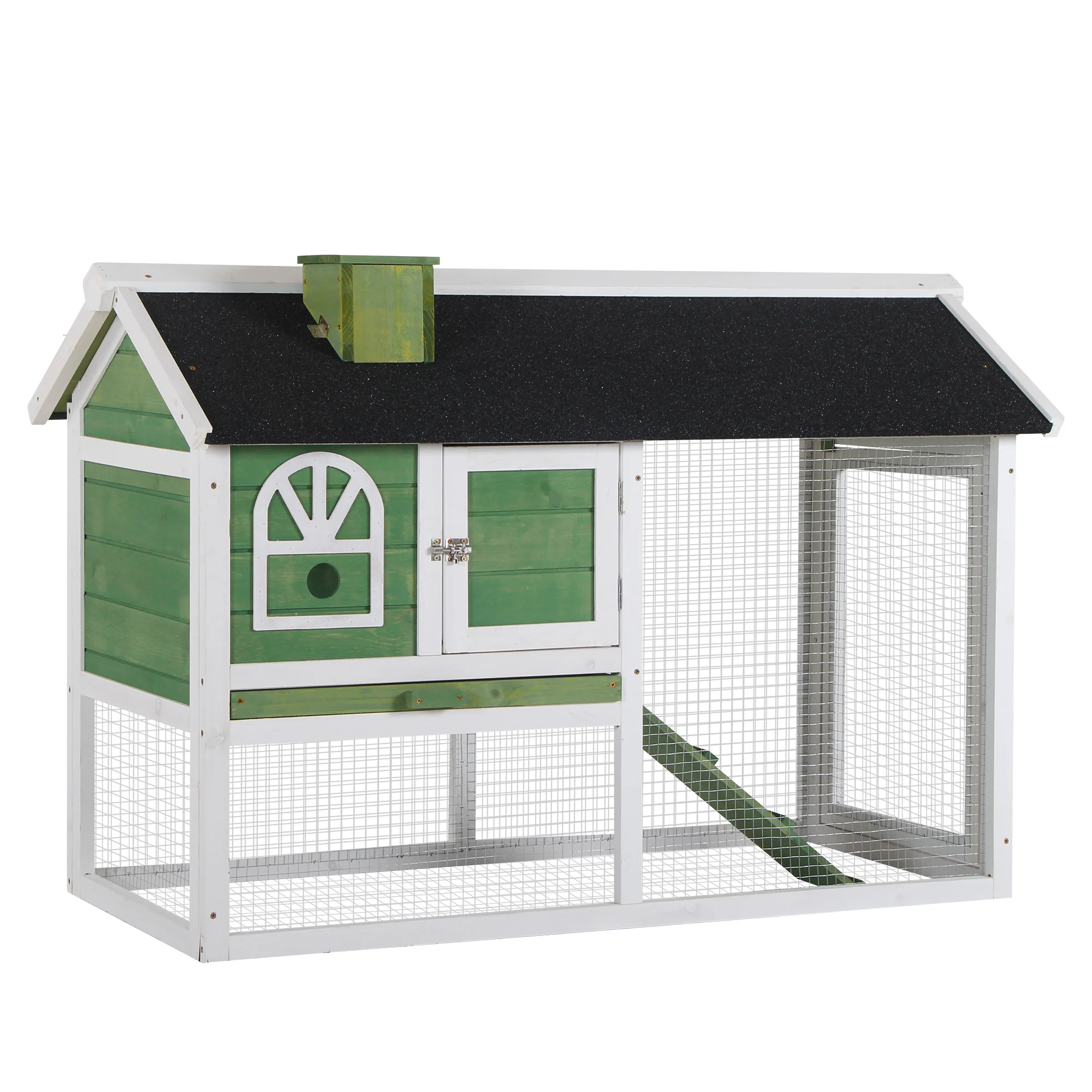 PawHut Jaula para Conejos Grande 120x60x79 cm con Techo Asfáltico Bandeja Extraíble Escalera y Chimenea para Exterior Verde
