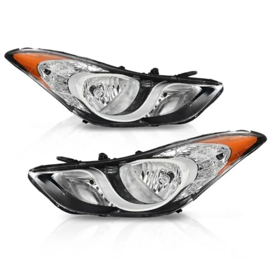 

Headlights Compatible with Elantra Sedan 2011 2012 2013 Headlamps Left Right Clear Lens Chrome Housing Amber Reflector 1145129