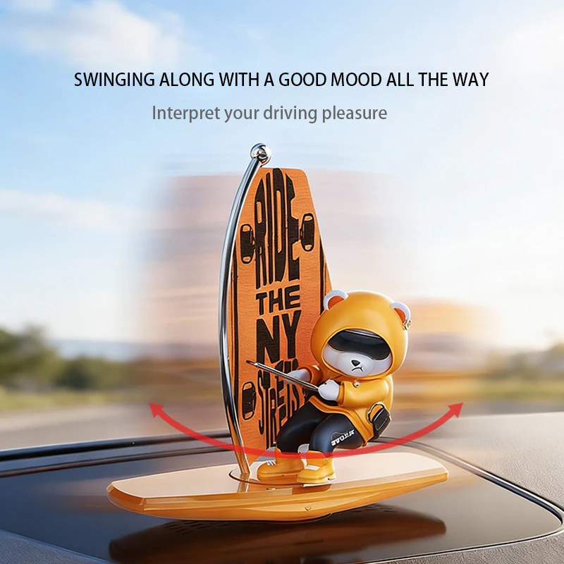 1pc Car-Mounted Rocking Surfing Bear Creative Ornament for Car Center Console Car Accessories