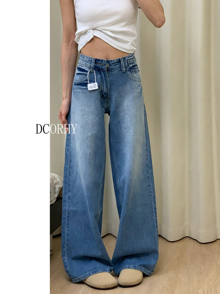 Blaue Frauen Jeans hohe Taille Mode amerikanische Vintage Streetwear y2k lässig weites Bein Jean weibliche Jeans hose Baggy Jeans hose