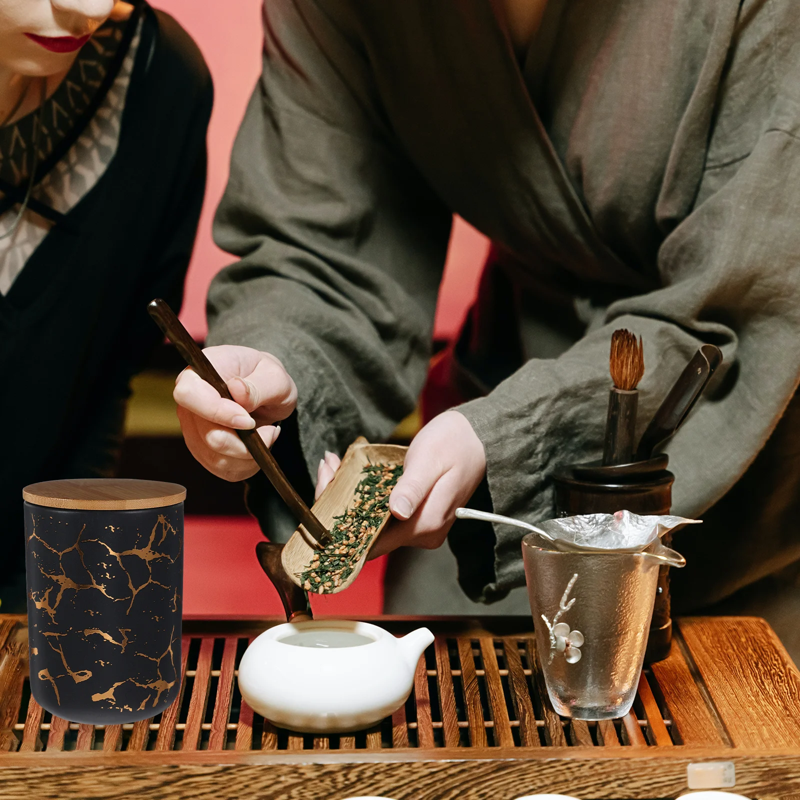 

Sealed Ceramic Storage Jar for Tea Candy Coffee Beans Rice Airtight Kitchen Container Home Supplies Decorative Holder