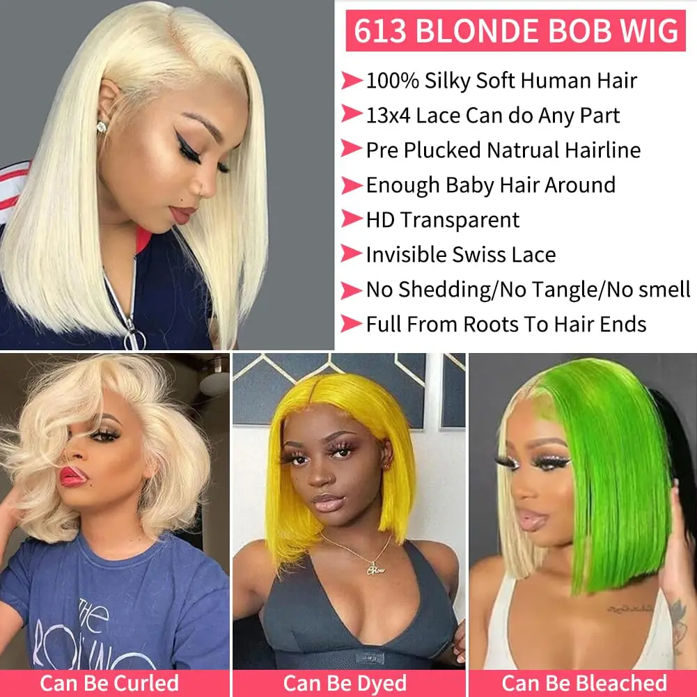 14 بوصة قصيرة مستقيم بوب شعر مستعار شعر الإنسان 200 الكثافة شقراء 613 الملونة خصلات الشعر المستعار الإنسان 5x5 إغلاق باروكة من شعر طبيعي للنساء