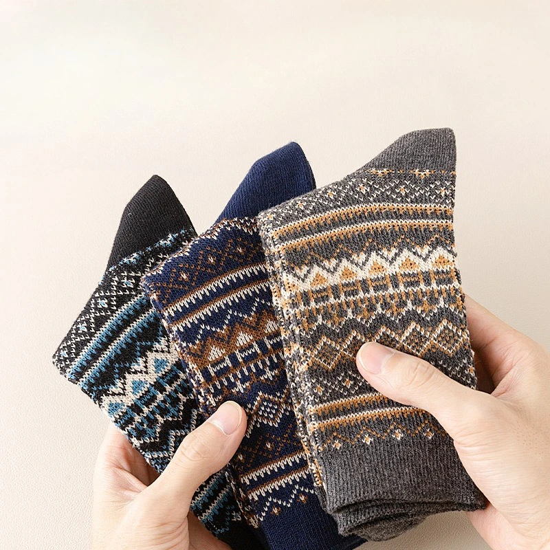 1/5 pairs casual comfortable thick warm long socks men's autumn winter new retro mid tube socks fashionable versatile men socks