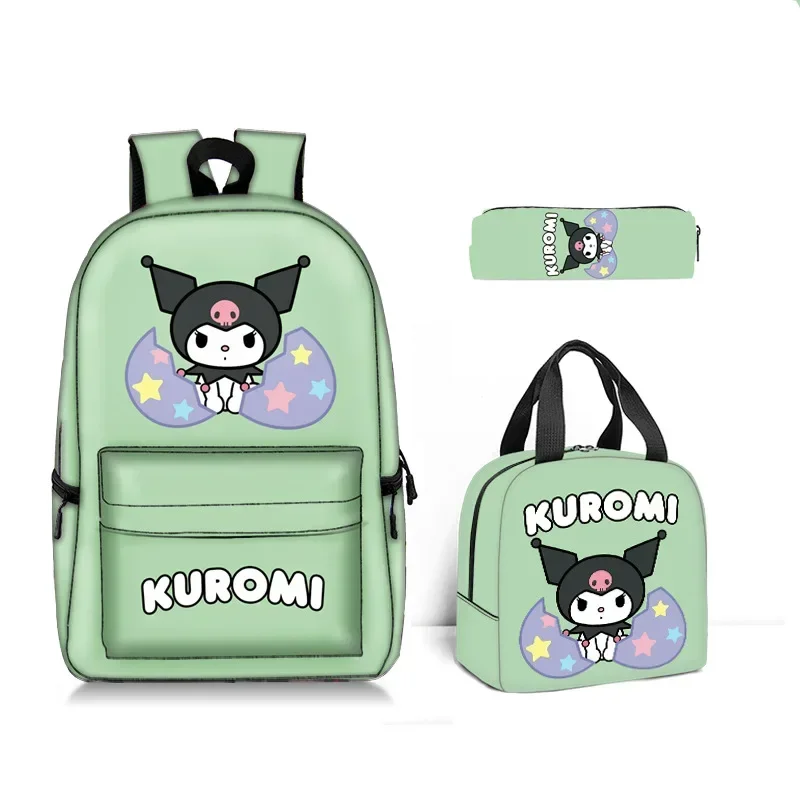 Kawaii Sanrio Kuromi Three-piece Set of School Bag Surrounding Primary and Secondary School Students Backpack Satchel Pen Bag