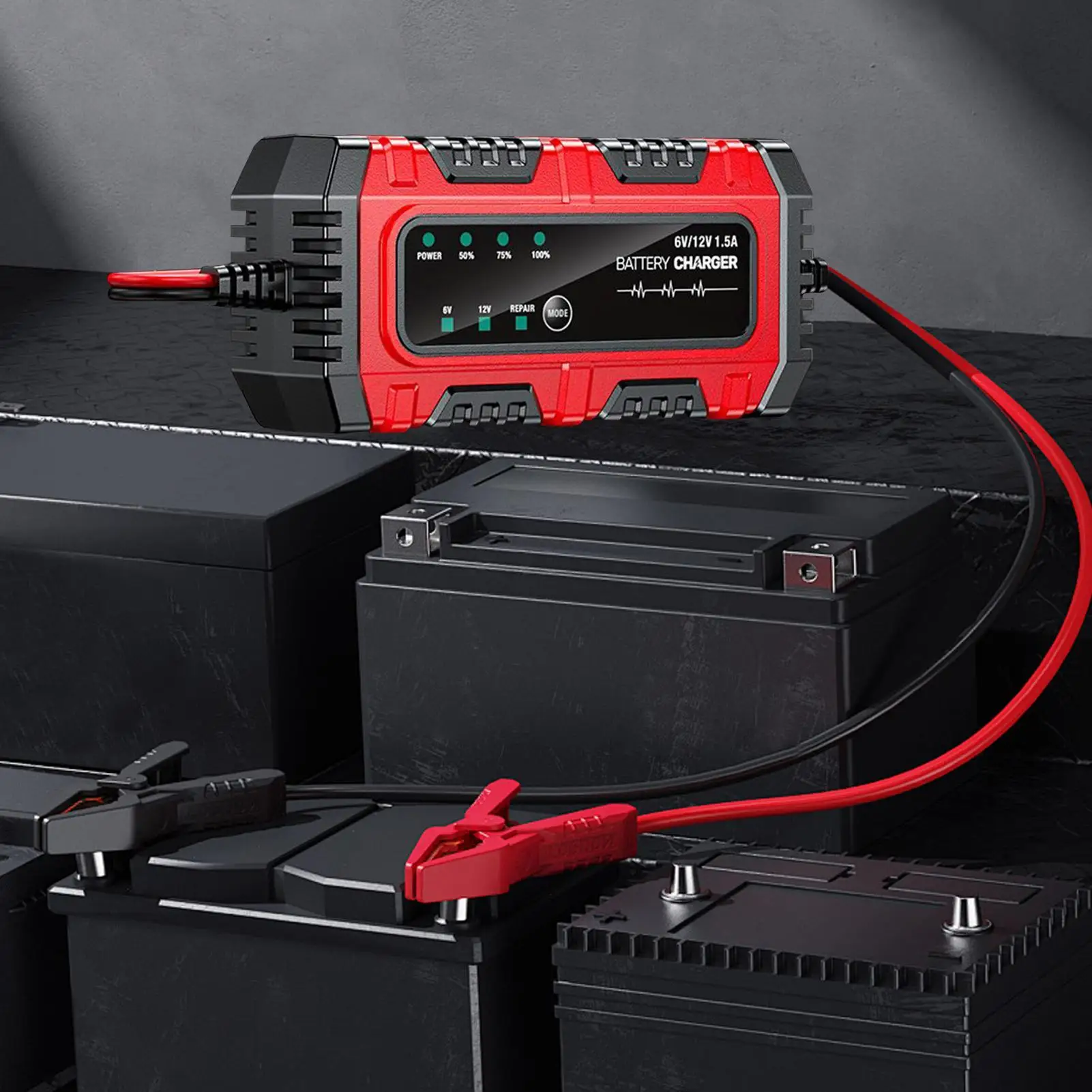 6V/12V 1.5A Multiple Protection Lead-Acid Battery Charger Car Motorcycle Battery Full Intelligent Intelligent Pulse Repair