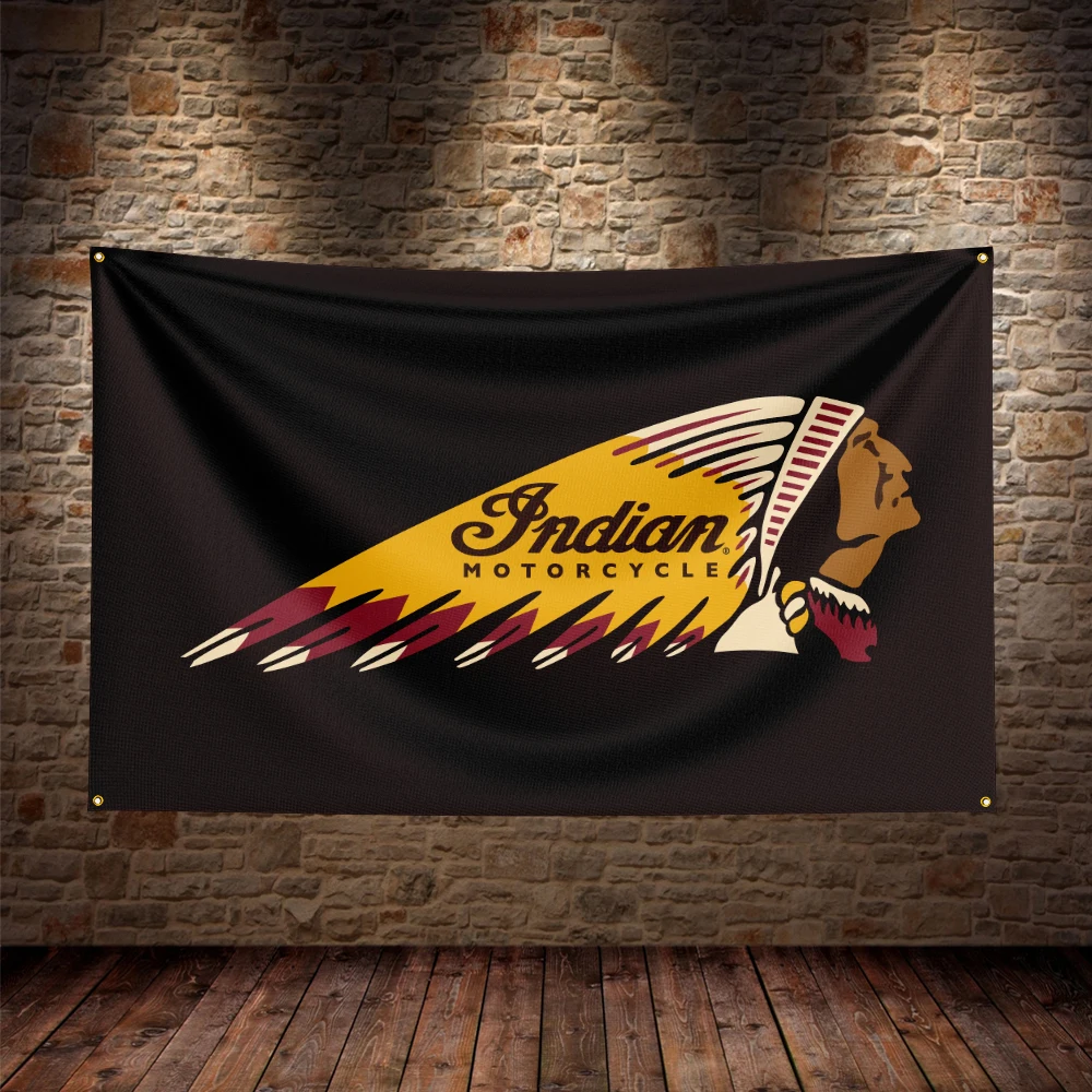 3x5 Ft Indian Motorcycle Flag Polyester Printed Motorcycles Flags for Garage Decor