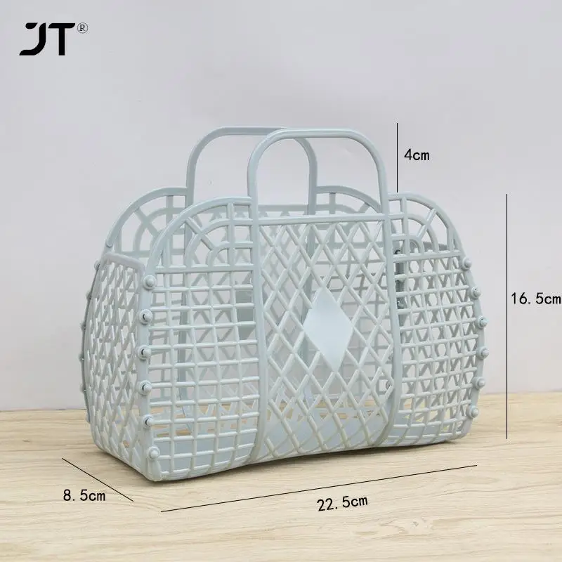 1pc Large-capacity Shopping Bag Hollow Jelly Beach Holiday Portable Tote Bag Reusable Easy To Clean Plastic Portable Bath Basket