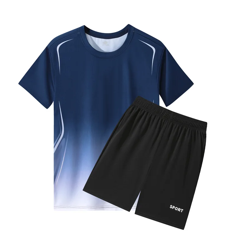 

Спортивный костюм для мужчин из ледяного шелка: быстросохнущий комплект для бега, футболка, баскетбольная экипировка, тренировочные комплекты, летние спортивные костюмы