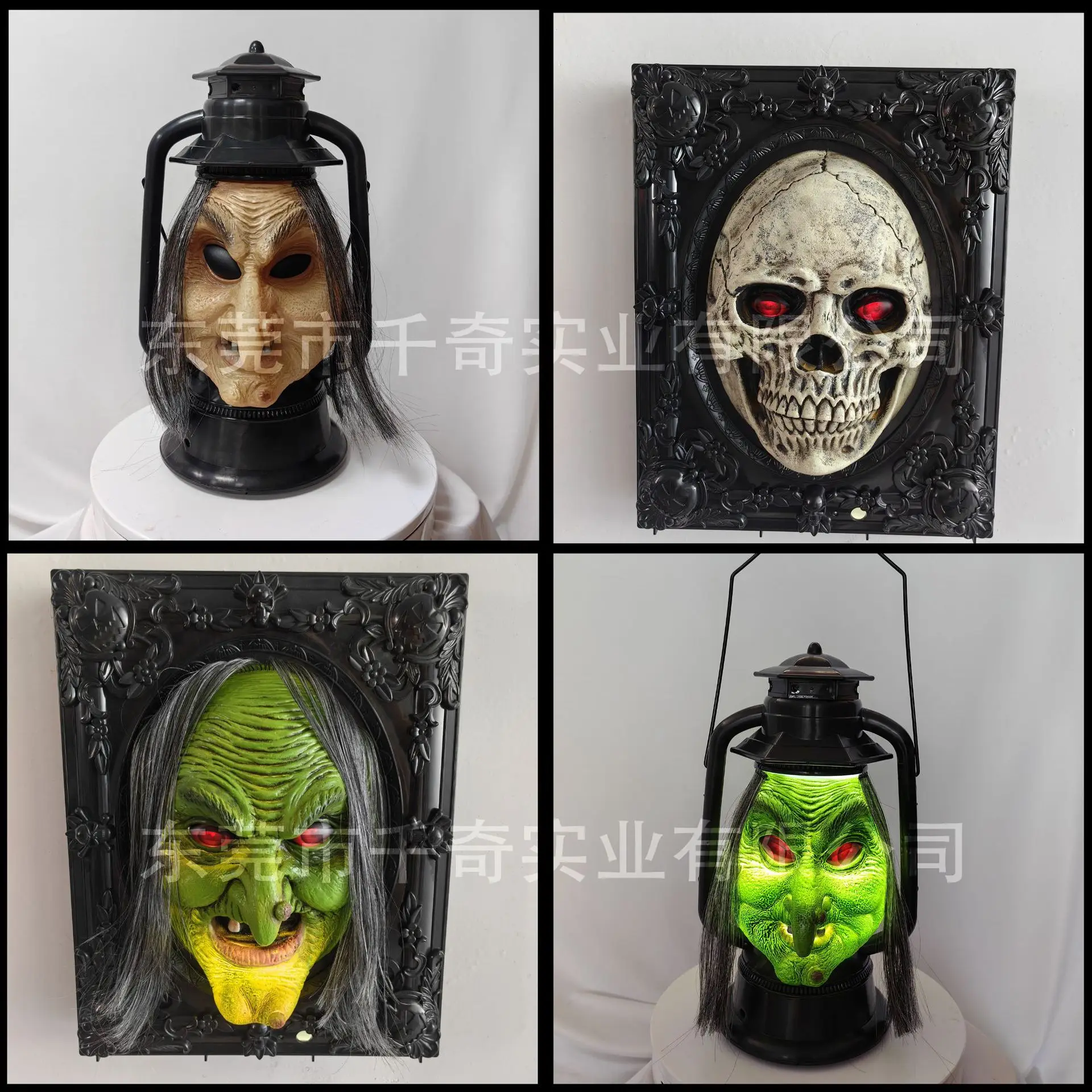 Halloween skull frame pendant, playful prank, sound emitting, green witch pendant light, haunted house decoration props