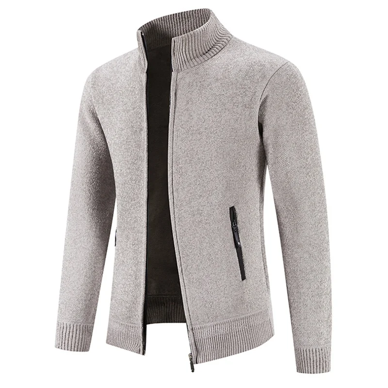 Cárdigan de punto para hombre, suéter cálido de lana con cuello levantado, cremallera y bolsillo, ropa de otoño e invierno