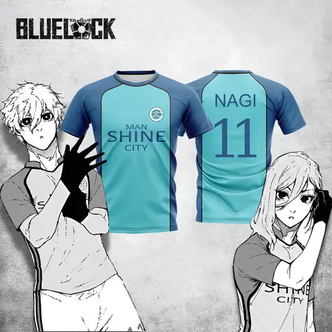 Blue Lock NAGI Man Shine City Jersey Japanese Anime Cosplay Football Uniform Breathable Sports T-shirt Hyoma Chigiri Tops Unisex