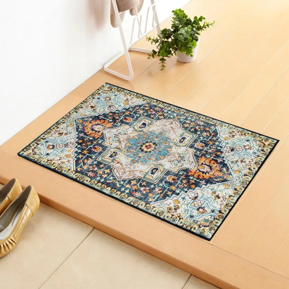 Soft Surface Entrance Rug Anti-shedding Rug Vintage Persian Ethnic Style Non-slip Floor Mat for Bathroom Bedroom Decor