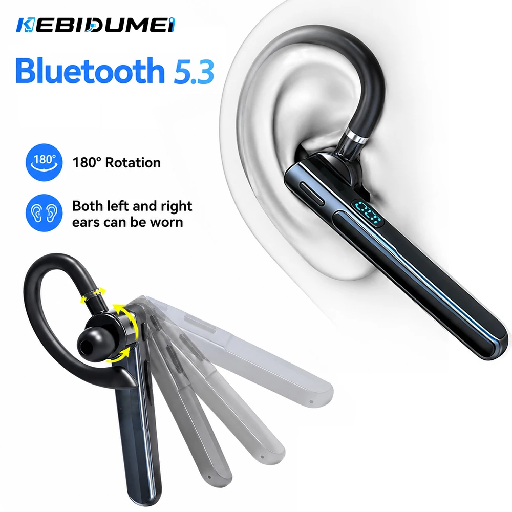 KEBIDUMEI Bluetooth 5.3 Earphone 180° Rotation Ear Hook Headphone Business Headset HiFi Stereo Noise Cancelling Earbud for Phone