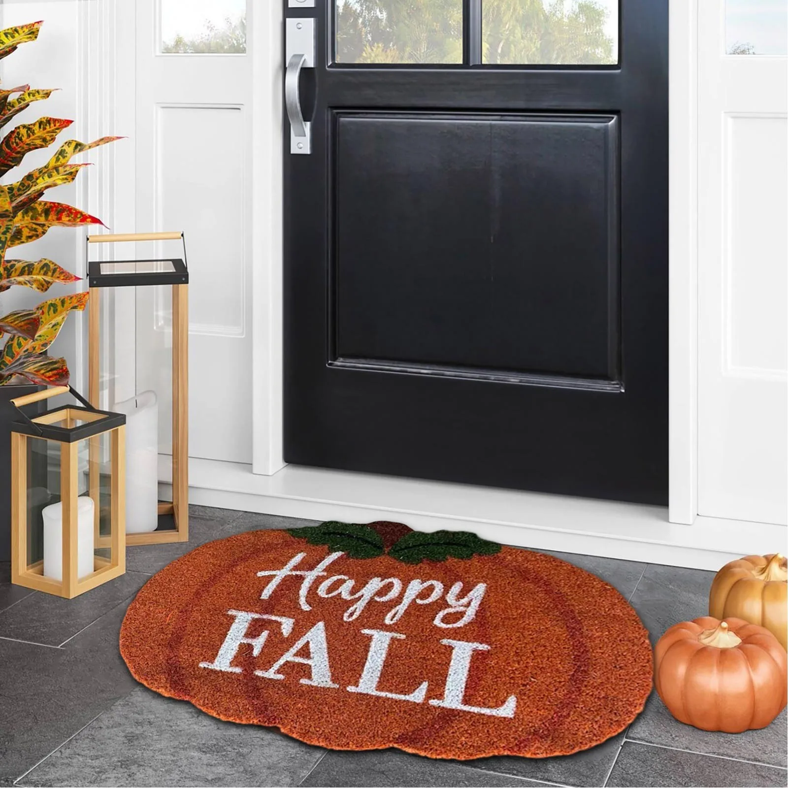 Happy Fall Pumpkin Shape Rug Holiday Floor Mat Welcome Door Mat Plush Doormat Carpet Home Thanksgiving Holiday Decoration