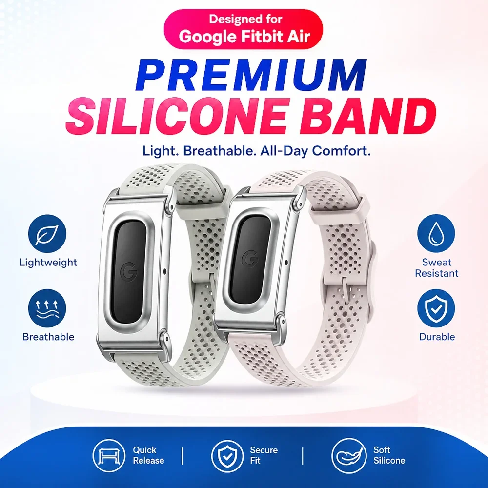 Silikon- und Metall-Hybrid-Uhrenarmband für Google Fitbit Air, verstellbares, leichtes Sport-Ersatzarmband für Google Fitbit Air