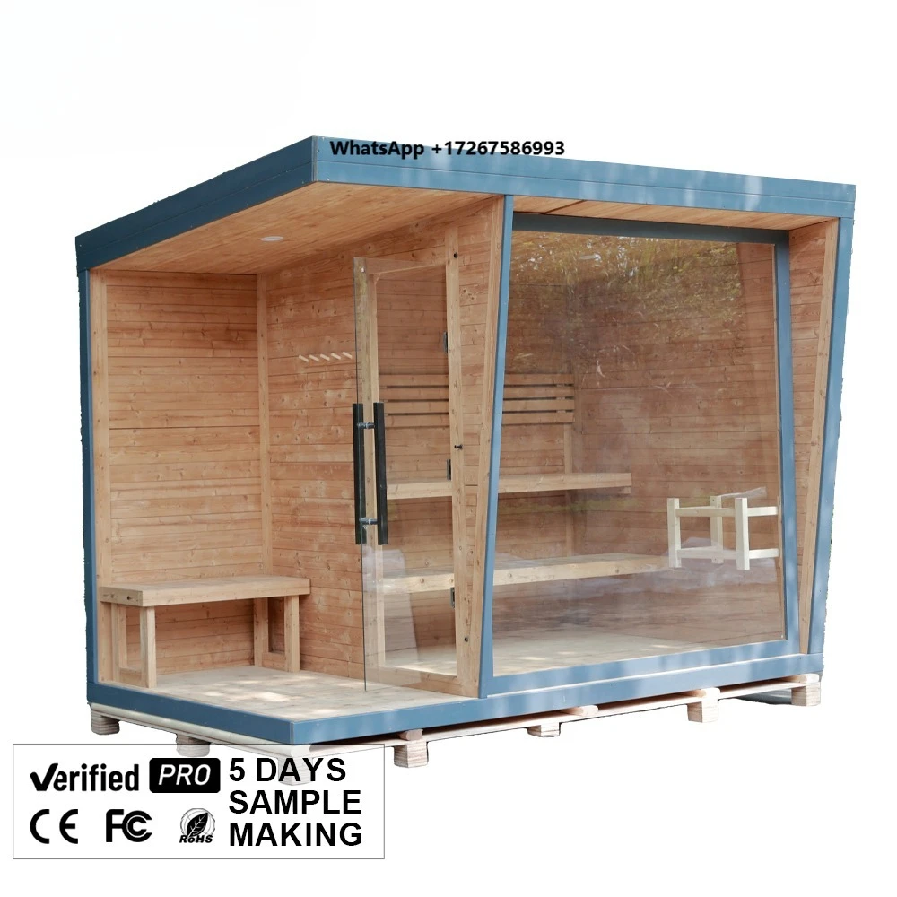 Trending Modern Design Outdoor Sauna Room with Ergonomic Backrest and Low Noise System for Gym Bedroom or Beach House Villa
