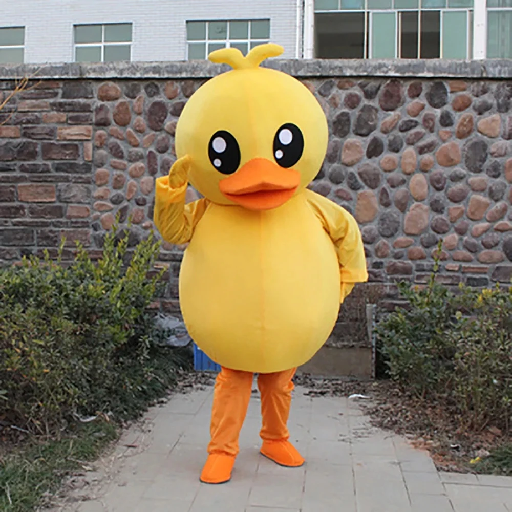 Disfraz de Mascota de pato amarillo pequeño, muñeco de peluche de película de Anime, juego de rol, fiesta de carnaval, actuación