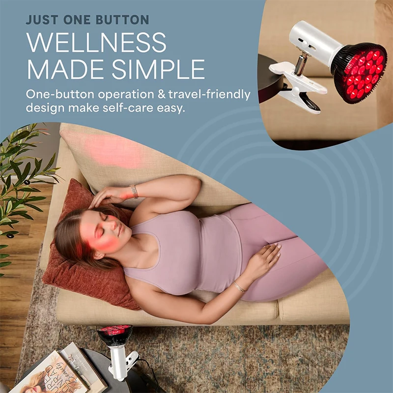 18pcs Red Lights Lamp Therapy Holder 360° Adjustable Clamp 660&850nm Infrared Combo Bulb for Relief and Recovery Skin Care Pain