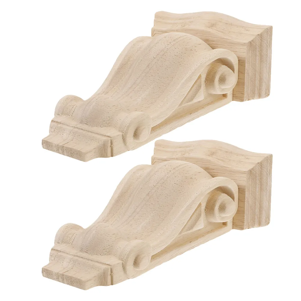2Pcs Elegant Carved Wooden Corbels Decorative Wall Corbels Farmhouse Style Corner Trim for Dresser Wardrobe Window Onlay