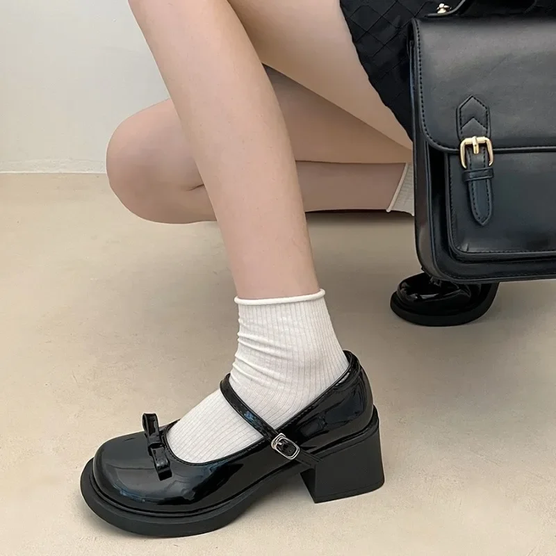 Brown Jk Uniform Shoes British Style Retro Japanese Mary Jane Shoes women's Lolita Bow Sweet Girls Kawaii Mid Heel Cute Laofers