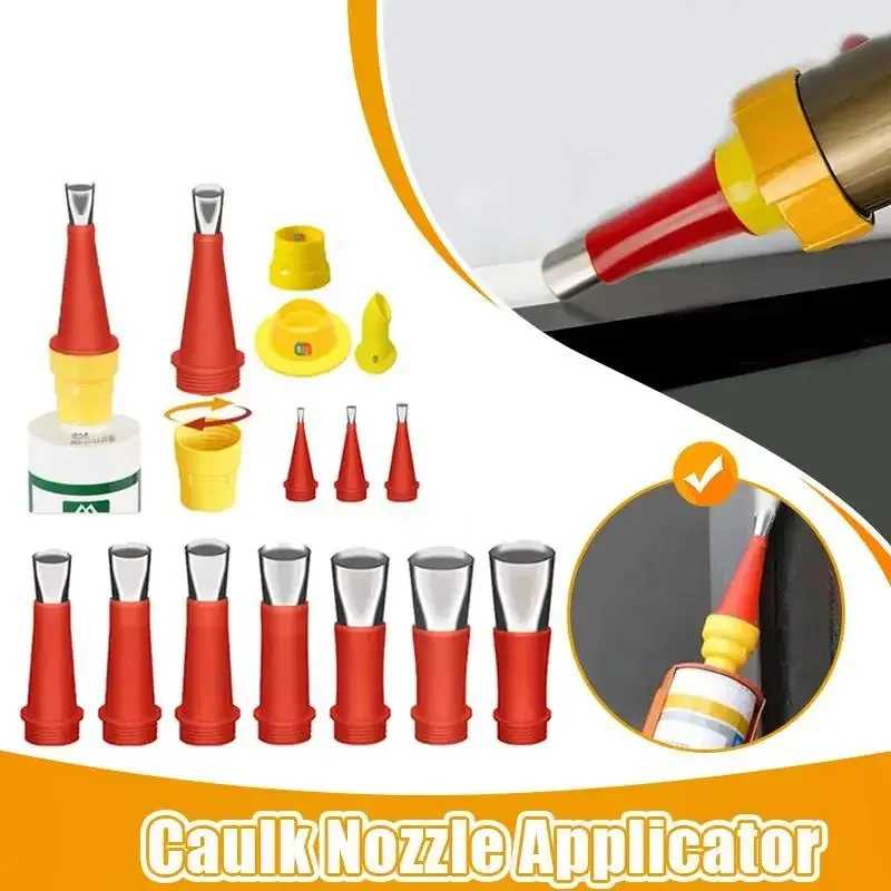 1 Set Rubber Nozzle Tool with Removable Base Stainless Steel Caulking Nozzle Coating Caulk Tips Caulk Extension Nozzle