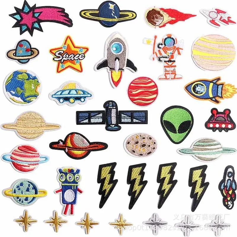 

Rocket Chapter Label Ironing DecorationCartoon Astronaut Embroidery Cloth Sticker Alien Computer Embroidery Label Small