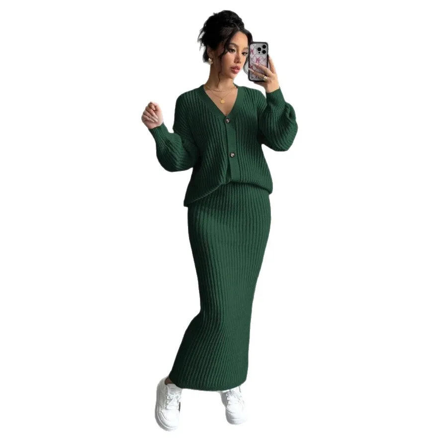 New Fashion Slim Button Shirt + Hip-covering Skirt Sets Women Autumn Sexy And Elegant Cardigan Skirt Two-piece Set For Women