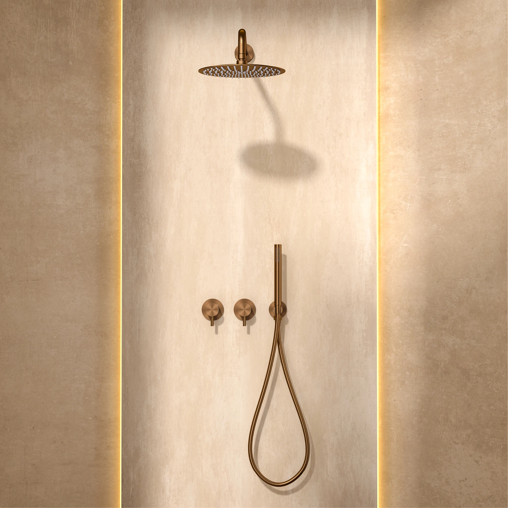 AITANA Minimalist Bathroom Brushed Nickel Shower System Wall-Mounted Modern Embedded Dual Function Rainfall And Handheld Brass