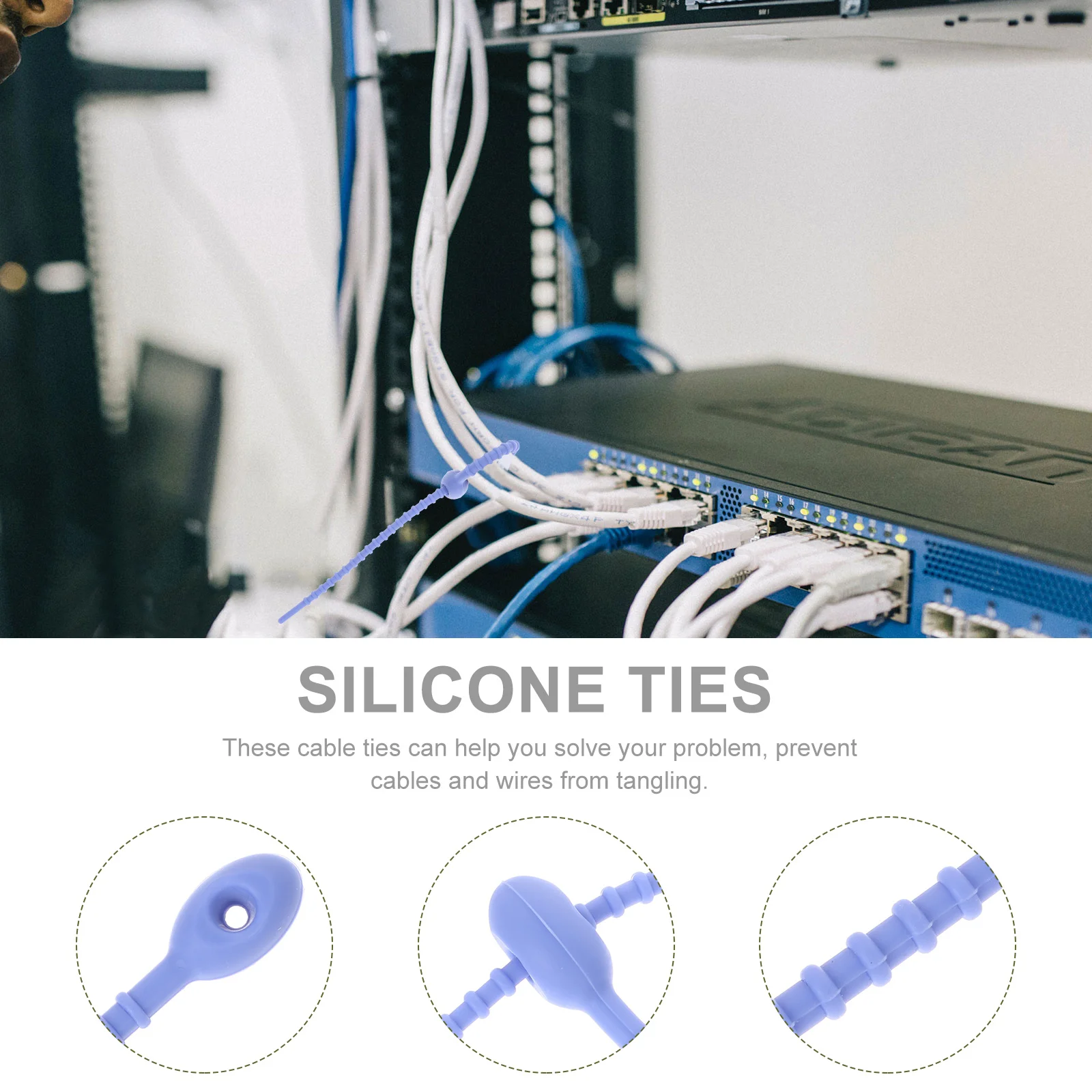 

24Pcs Silicone Cable Zip Ties Reusable Wire Management Straps Self Locking Cord Organizers for Desk Accessories Charging Cables
