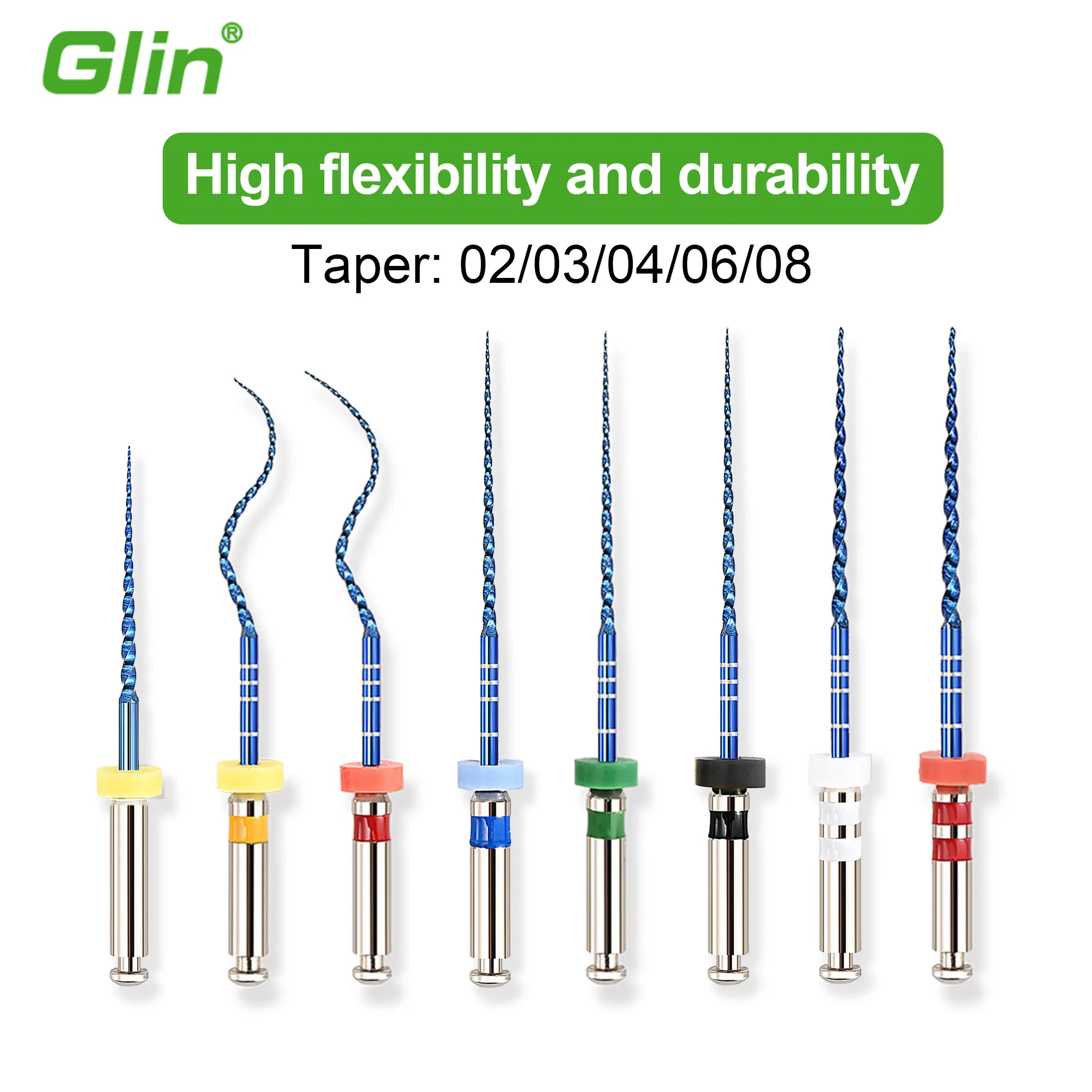 Glin Nickel Titanium Root Canal Dental Endo Files Blue Dental Rotary Files Use for Root Canal Cleaning Heat Activation 21/25mm