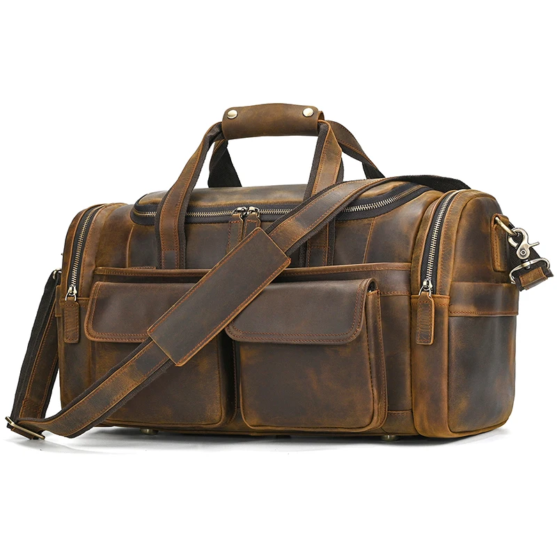 High Capacity Leather Travel Bag Retro Fashion Luxury Men\'s Travel Bags Duffle Bags 100% Genuine Leather Male Travel Handbags