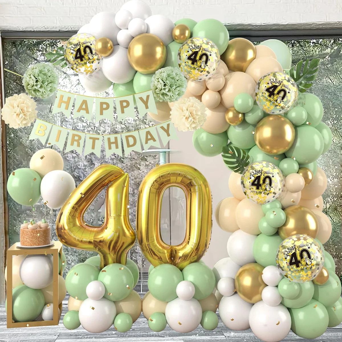 حكيم الأخضر بالون جارلاند قوس عدة النثار اللاتكس بالون سعيد 18 30 40 50 سنة عيد ميلاد الكبار الذكرى ديكور الحفلات #2