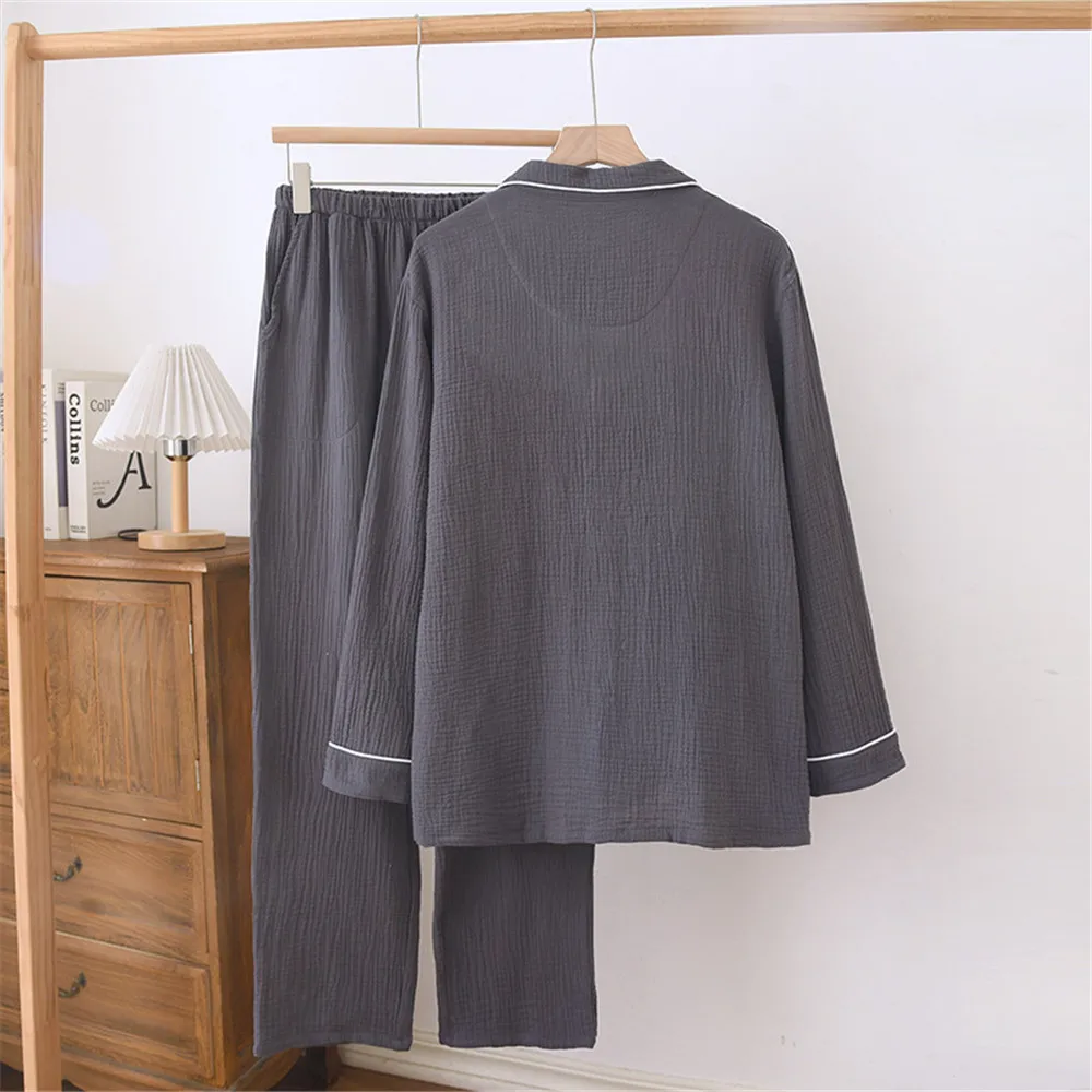 طقم بيجامات قميص بأكمام طويلة للرجال لربيع الخريف من القطن الرقيق غير الرسمي ملابس منزلية فضفاضة #6