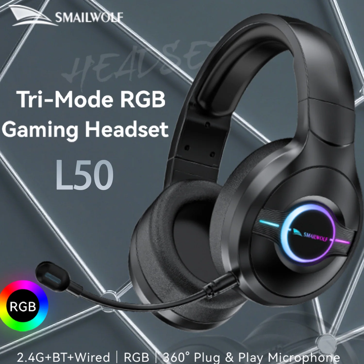 

SMAILWOLF L50 Bluetooth Wireless the third mock examination Headset RGB Light Effect E-sports Game Plug in Microphone Headset