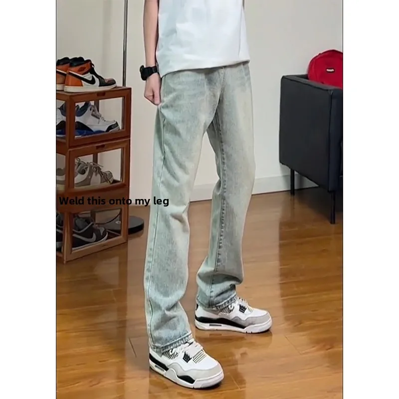

Yellow Mud Color Straight Leg Men's Jeans Retro American Slim Fit Micro Flared Trendy Brand Cool Teenage Youth Straight Tube ...