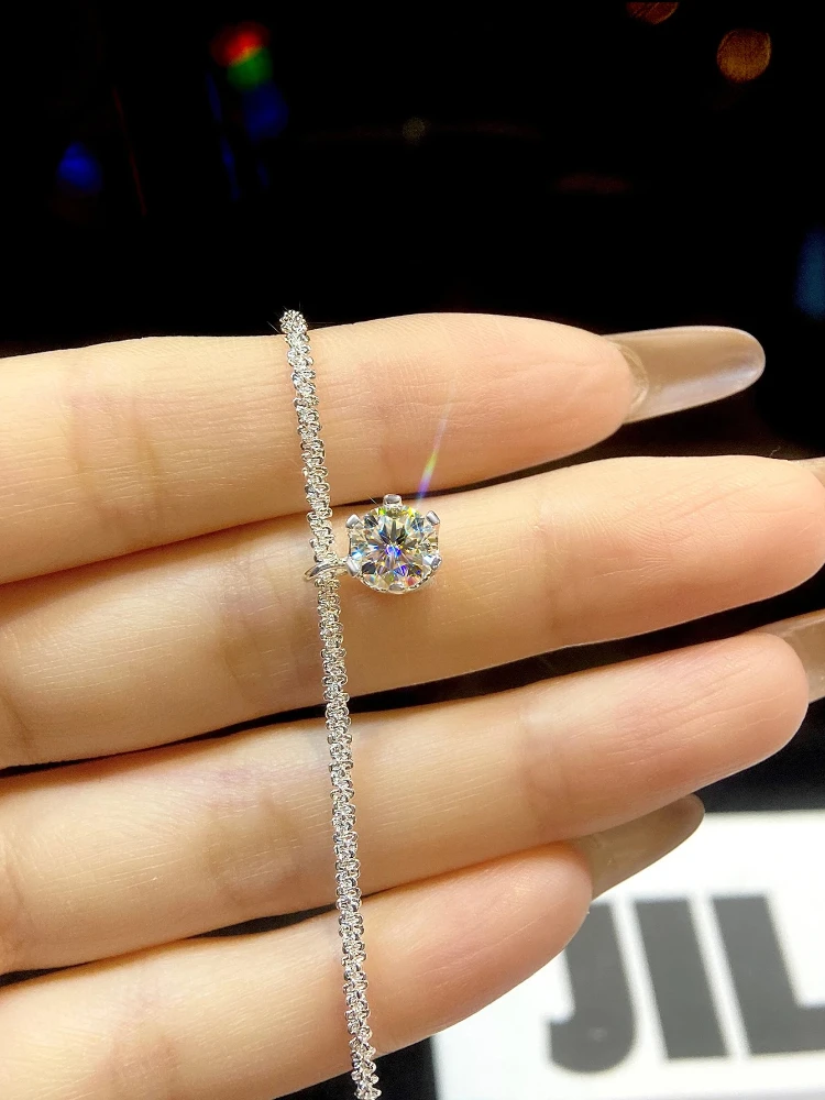 925 Sterling Silver Simple Classic 1ct Real Moissanite Diamond Bracelet for Women Eternity High Quality Fine Jewelry