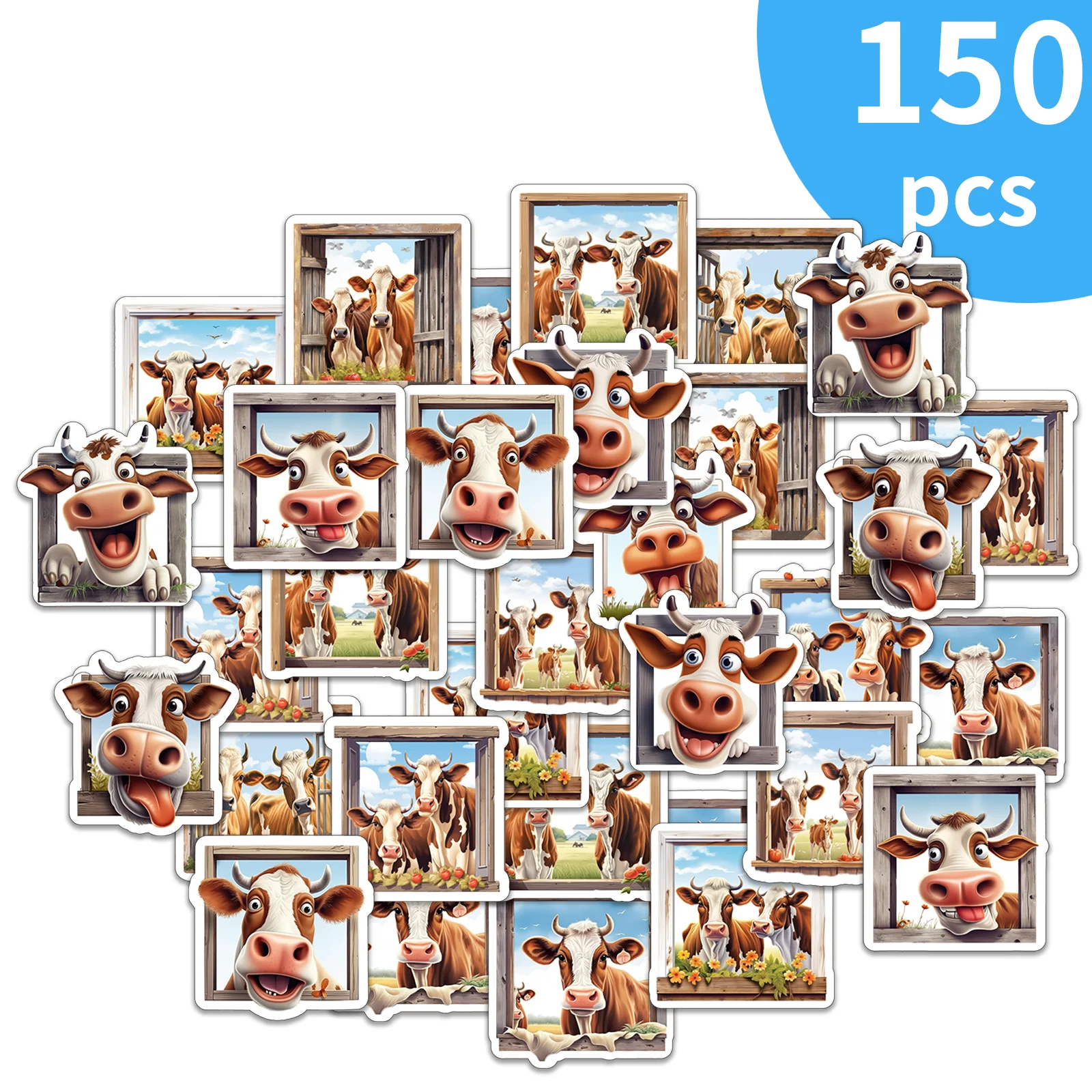 

150 шт. наклейки с изображением коровы, кавайные наклейки, забавные наклейки для взрослых, водонепроницаемые и виниловые наклейки